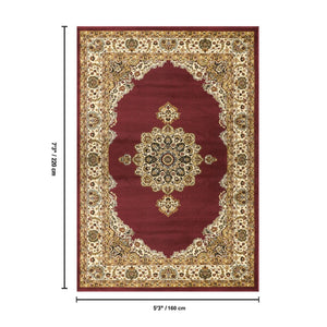 English Elm Classic Persian Medallion Area Rug Low Pile Oriental Pattern for Living or Dining Rooms B186P452270