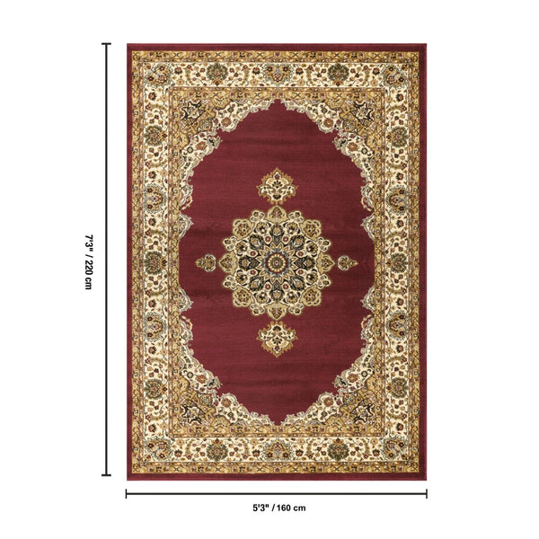 English Elm Classic Persian Medallion Area Rug Low Pile Oriental Pattern for Living or Dining Rooms B186P452270