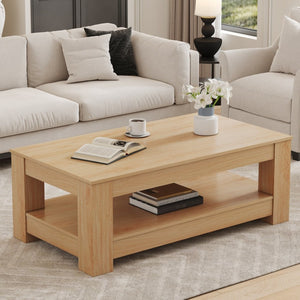 English Elm A Modern Two-tier Mdf Coffee Table with Open Shelf for Living Room Storage W3875P392270
