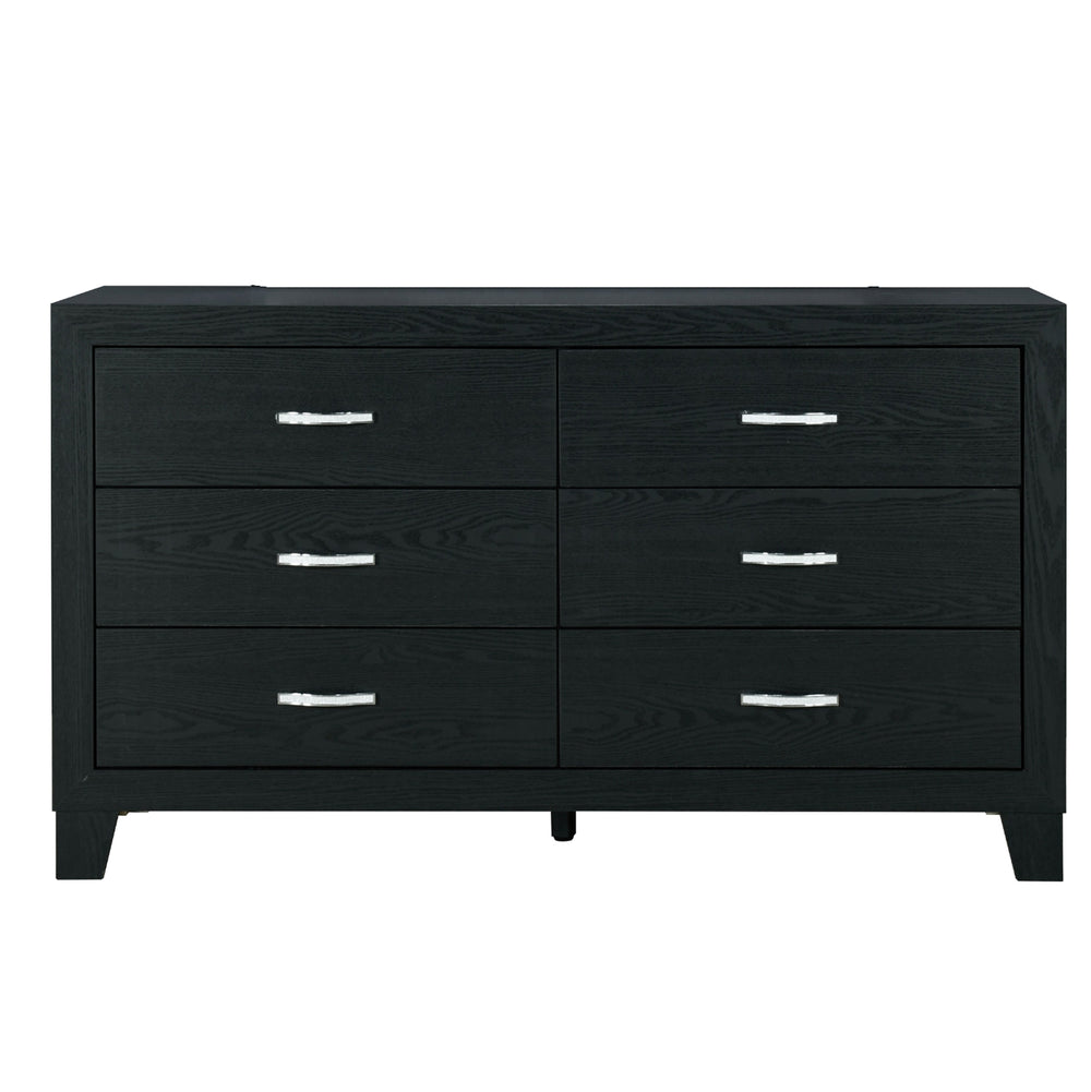 English Elm CARLOS Elegant Black 6-Drawer Dresser with Solid Wood+MDF, Glam Hardware & Durable Paper Finish B201P226267