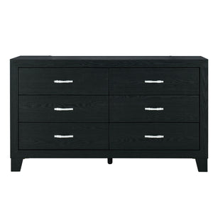 English Elm CARLOS Elegant Black 6-Drawer Dresser with Solid Wood+MDF, Glam Hardware & Durable Paper Finish B201P226267