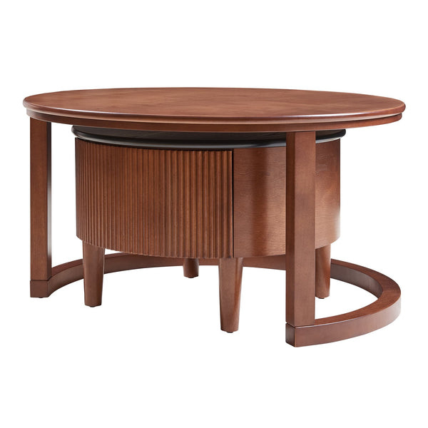 English Elm Vintage Round Nesting Coffee Table with Fluted Drawer, Two-Tone Black & Walnut, Sturdy 176lb Capacity N735P332426D
