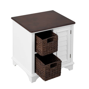 English Elm U Can Louvered End Table with Woven Grass Baskets Ottoman Legs Farmhouse Storage White N724P401353K
