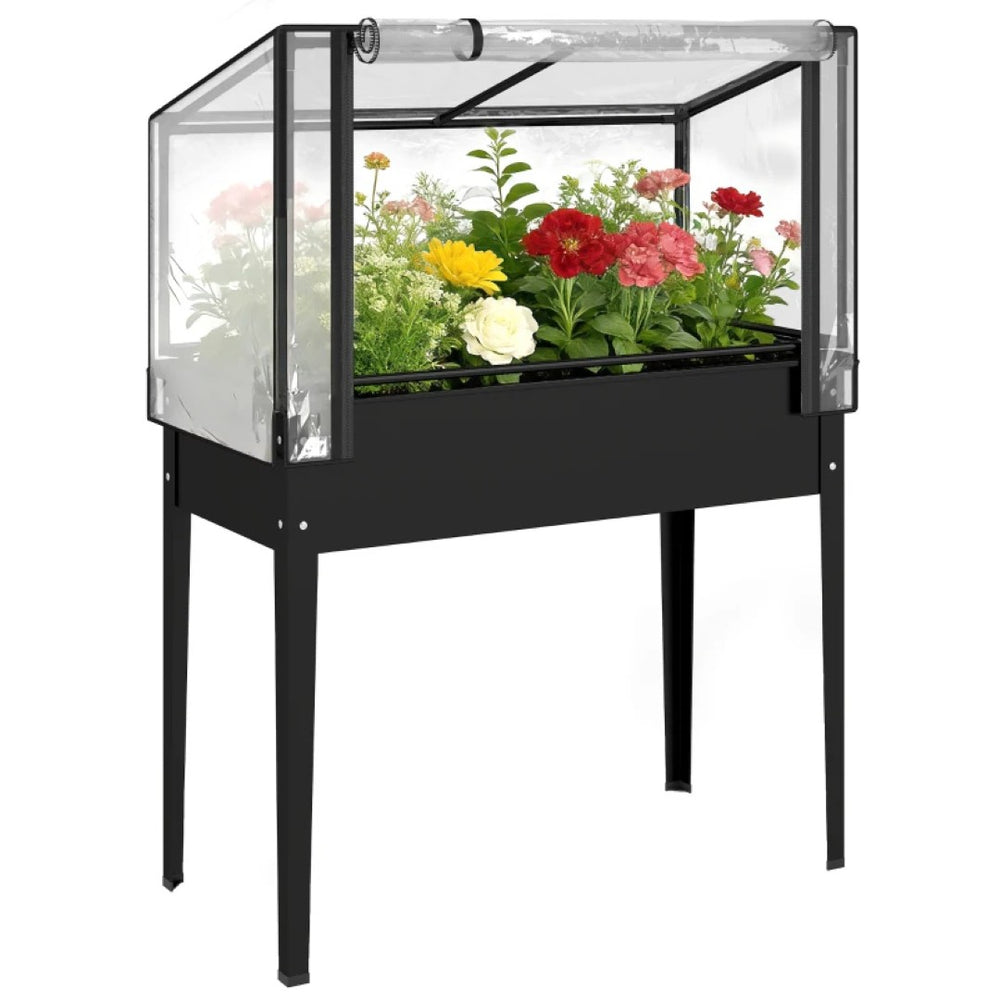 English Elm Modern Raised Steel Garden Bed with Greenhouse Cover for Year Round Outdoor Growing T3971P467945