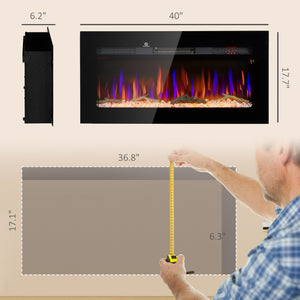 English Elm Homcom 40" Electric Fireplace With Remote Control - Modern Wall-Mounted Heater For Cozy Ambiance W2225P249834