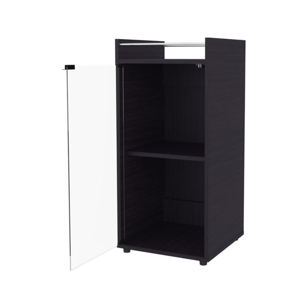 English Elm Glass Door Bar Cabinet with Interior Shelves Wenge Melamine Finish Modern Storage B128P458631