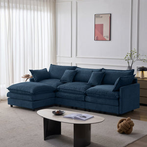 English Elm 105" L-shaped Chenille Sectional with Ottoman Pocket Spring Living Room Sofa Blue W1097S00231