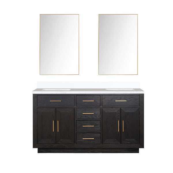 English Elm Black Oak Double Bath Vanity Set With Cultured Marble Top & Two Frameless Mirrors For Modern Style B2731S02139