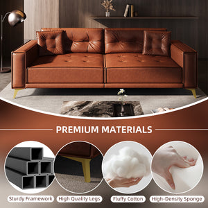 English Elm 92.1"King 3-in-1 Convertible Sleeper Sofa Bed with Tufted Faux Leather, Ultra-Wide Arms, 4-Seater Couch Light Brown W1885S00209