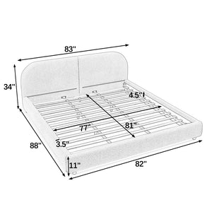 English Elm King Platform Bed Fully Upholstered in Plush Chenille with Low Profile Modern Frame Dark Gray W487S00474