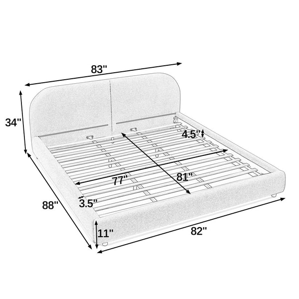 English Elm King Platform Bed Fully Upholstered in Plush Chenille with Low Profile Modern Frame Dark Gray W487S00474