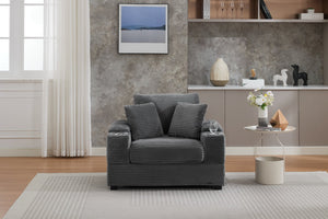 English Elm Corduroy Chaise Lounge Sofa With Storage, Movable Ottoman & Cupholders For Relaxation W2120S00004-GIGA