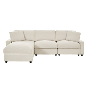 English Elm 103.54" L-shaped Modular Sectional with Ottoman Storage Polyester Cloud Sofa Beige W1669S00051