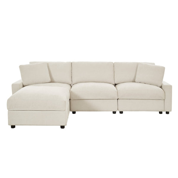 English Elm 103.54" L-shaped Modular Sectional with Ottoman Storage Polyester Cloud Sofa Beige W1669S00051