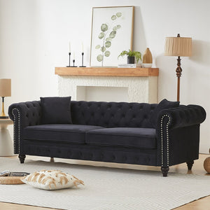 English Elm Fx Chesterfield Sofa Hand Tufted Tech Fabric Three Seat Living Room Couch Black W1926S00118