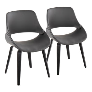 English Elm Fabrico Mid-Century Modern Accent Chair in Faux Leather with Curved Back & Black Wood Legs, Set of 2 Grey B202S01232