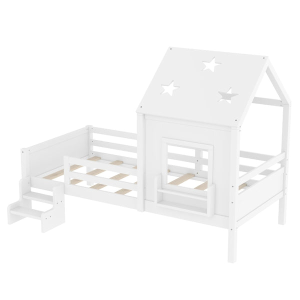 English Elm Full Bunk Bed with Trundle Bookshelf Storage Pine Frame Car Design for Kids Light White W1580S00293