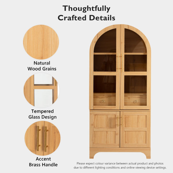English Elm K&k Arched Farmhouse Pantry Cabinet Glass Doors Hidden Drawer Two Tone Kitchen Storage Natural N707S288969Y