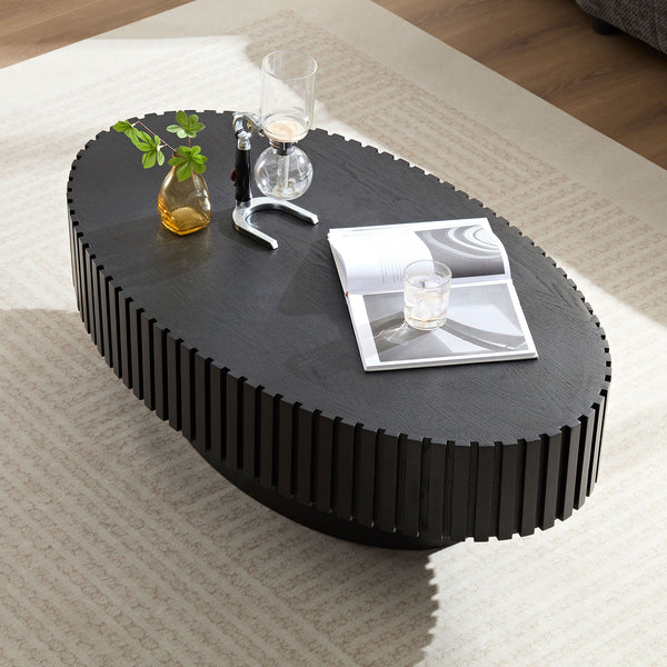 English Elm Modern Ellipse Drum Coffee Table 46.5" x 27.6" Oval Low-Profile Accent Table with Sturdy Pedestal Base, Durable MDF Wood Design Matt Black W2582P188738