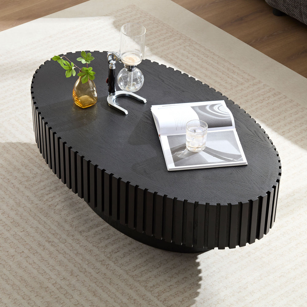 English Elm Modern Drum Coffee Table 47.6" Oval Ellipse Design with Sturdy Pedestal Base for Stylish Living Matt Black W2582P251206