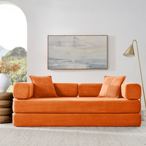 English Elm Modern Corduroy Sofa Bed Convertible Floor Couch with Removable Backrest, Modular King-Size Comfort, Orange W1117P323557
