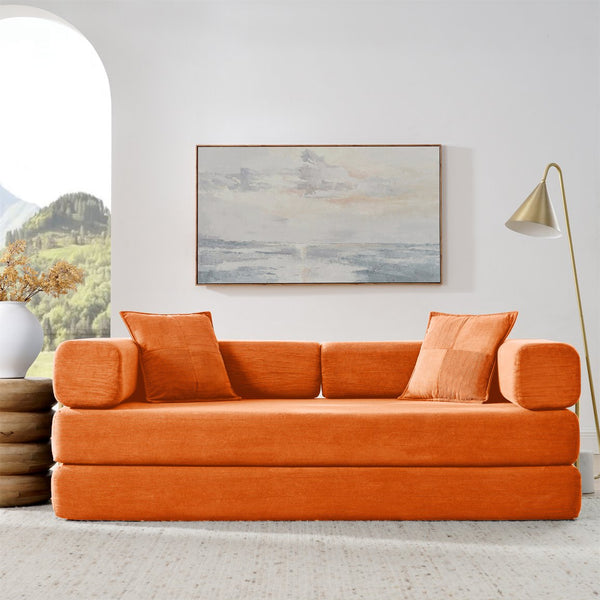 English Elm Modern Corduroy Sofa Bed Convertible Floor Couch with Removable Backrest, Modular King-Size Comfort, Orange W1117P323557