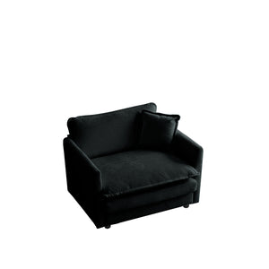 English Elm 2 Seater Loveseat and Chair Set - Black Chenille 2-Piece Sofa & Accent Chair, Solid Wood Frame Comfort W714S00621