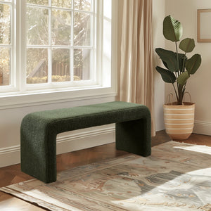 JLA Home INK+IVY - Boucle Modern Waterfall Bench with Textured Bouclé Upholstery, Rounded Corners, Fully Assembled Comfort Green II105-0596