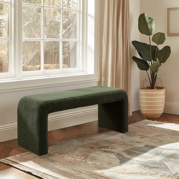 JLA Home INK+IVY - Boucle Modern Waterfall Bench with Textured Bouclé Upholstery, Rounded Corners, Fully Assembled Comfort Green II105-0596