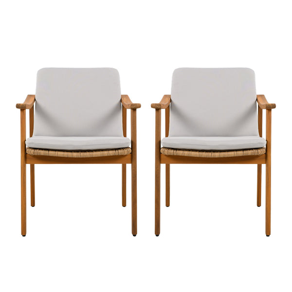 English Elm Christopher Knight Home® - Outdoor Dining Chairs Set of 2 with Acacia Wood Frame and Brown PE Wicker, Waterproof Cushions, 400lb Capacity Grey,Teak N779P280043G