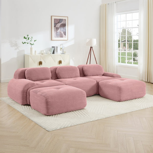 English Elm U-shaped Modular Corduroy Sectional Sofa with Curved Armrests for Living Room Comfort W714S01408