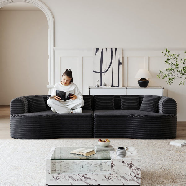 English Elm Curved Chenille Sectional Sofa Oversized Four Seat Cloud Foam Living Room Lounge W3505P355588