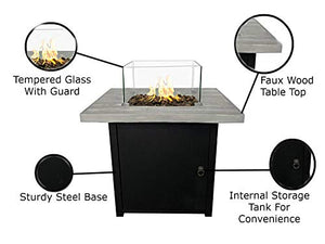 English Elm Fibre Reinforced Concrete Propane Fire Pit Table