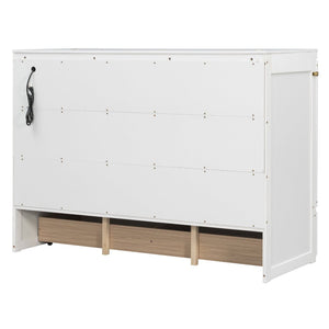 English Elm Queen Murphy Wall Bed Cabinet with Storage Drawer Built-in Power Outlets Usb Ports White LP000400AAK-1
