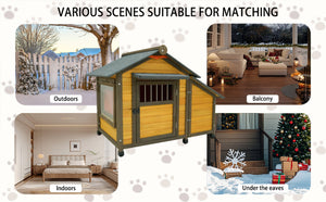 English Elm 50" Solid Wood Outdoor Dog Kennel Insulated Shelter with Shingled Roof for Small Breeds W1431P421934