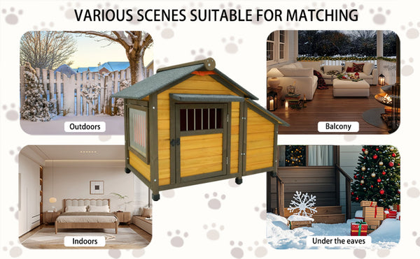 English Elm 50" Solid Wood Outdoor Dog Kennel Insulated Shelter with Shingled Roof for Small Breeds W1431P421934