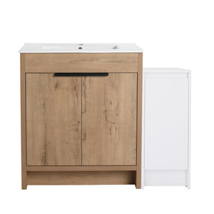 English Elm 42 Inch Freestanding Bathroom Vanity With Ceramic Sink, Soft-Close Doors & Ample Storage Solutions W999S00309