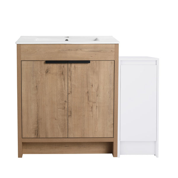 English Elm 42 Inch Freestanding Bathroom Vanity With Ceramic Sink, Soft-Close Doors & Ample Storage Solutions W999S00309