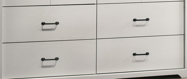 English Elm Elettra Wide Six Drawer Dresser White Laminate Finish with Black Metal Hardware B2749P413338