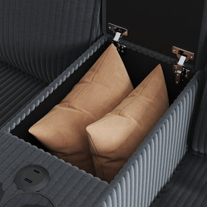 English Elm sofa L-Shaped 6-Seater Grey Fabric with Center Island, USB Charging, Cup Holders & Storage Space W680P314067