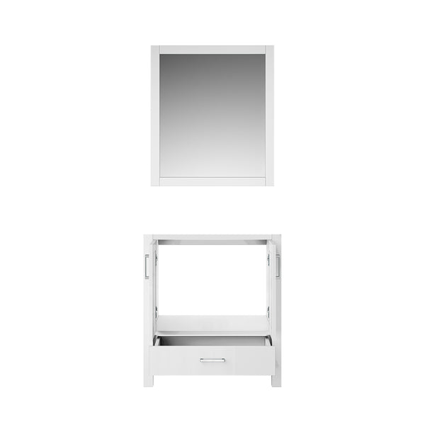 English Elm White Bath Vanity with 28" Mirror — 30" Top, Fully Assembled Wood Cabinet, Drawer & Open Shelf Storage B2731S00502