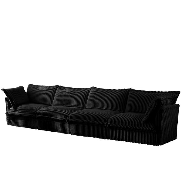 English Elm Slipcovered 4-Seater Sofa - Extra Deep, Removable Black Corduroy Couch For Stylish Living Rooms W3041S00099-GIGA
