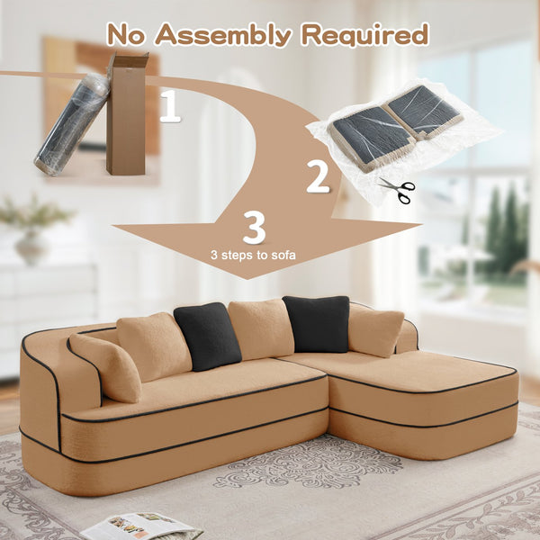 English Elm 106" Teddy Fabric L-Shaped Sofa - Plush, No Assembly, Contrast Color, Cozy Couch For Modern Living Room W714S01417