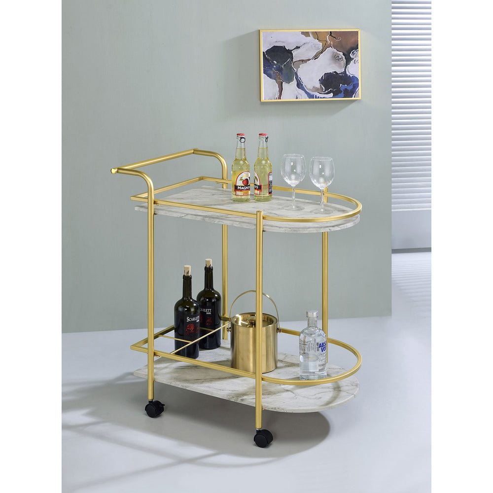 English Elm Desiree Luxe Gold 2-Tier Bar Cart with Faux Marble Shelves, Smooth Casters & Sturdy Metal Frame B062P344987