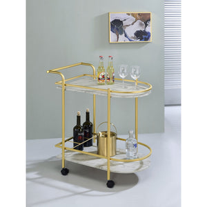 English Elm Desiree Luxe Gold 2-Tier Bar Cart with Faux Marble Shelves, Smooth Casters & Sturdy Metal Frame B062P344987