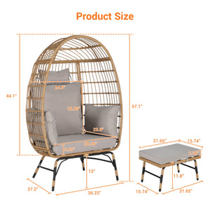 English Elm Wicker Oversized Egg Chair with Ottoman and 3.2" Thick Cushions, Handwoven PE Rattan, Weatherproof Comfort Light Gray W874P264669