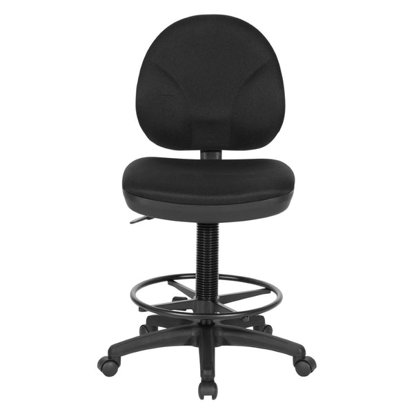 OSP Home Furnishings Sculptured Ergonomic Drafting Chair with Pneumatic Lift Upholstered Seat Lumbar Back Black DC550-231