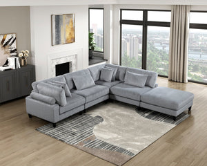 English Elm 5pc Modular Sectional Sofa Set in Corduroy Upholstery with Ottoman & Accent Pillows, Modern Luxe Gray 40 L x 40 W x 13.5 H B011S01560