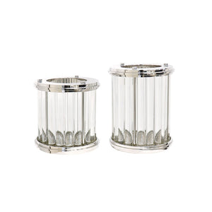 Pasargad Home Lucian Art Deco Lucite & Stainless Steel Hurricane - Stylish Accent For Any Room Clear Lucite & Stainless Steel Psab-684m