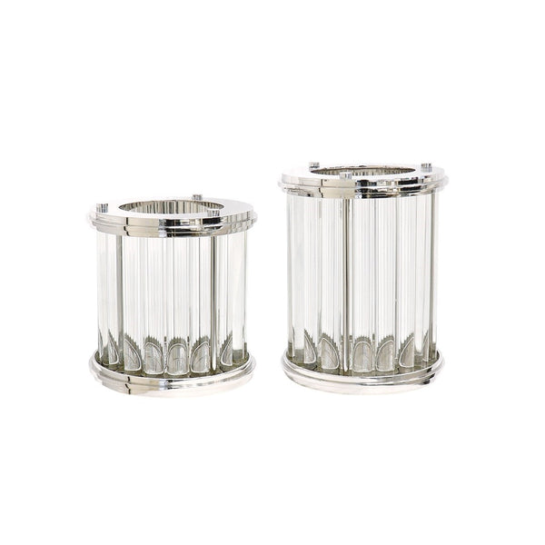 Pasargad Home Lucian Art Deco Lucite & Stainless Steel Hurricane - Stylish Accent For Any Room Clear Lucite & Stainless Steel Psab-684m